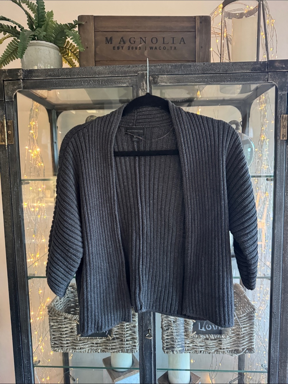 Worthyton Ribbed Open-Front Cardigan Sweater - Charcoal